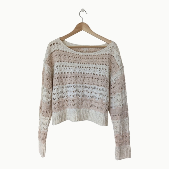 🍦🩷 Anthropologie Pilcro Cotton Blend Palmer Open-Stitch Knit Pullover, S - Picture 3 of 11